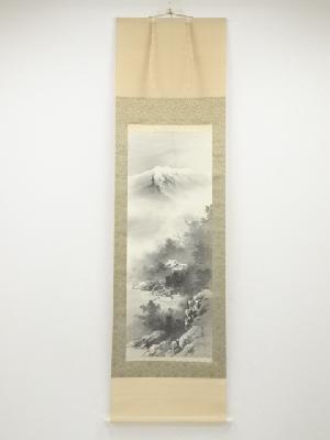 寺本翠堂筆　水墨山水図　肉筆紙本掛軸（共箱）